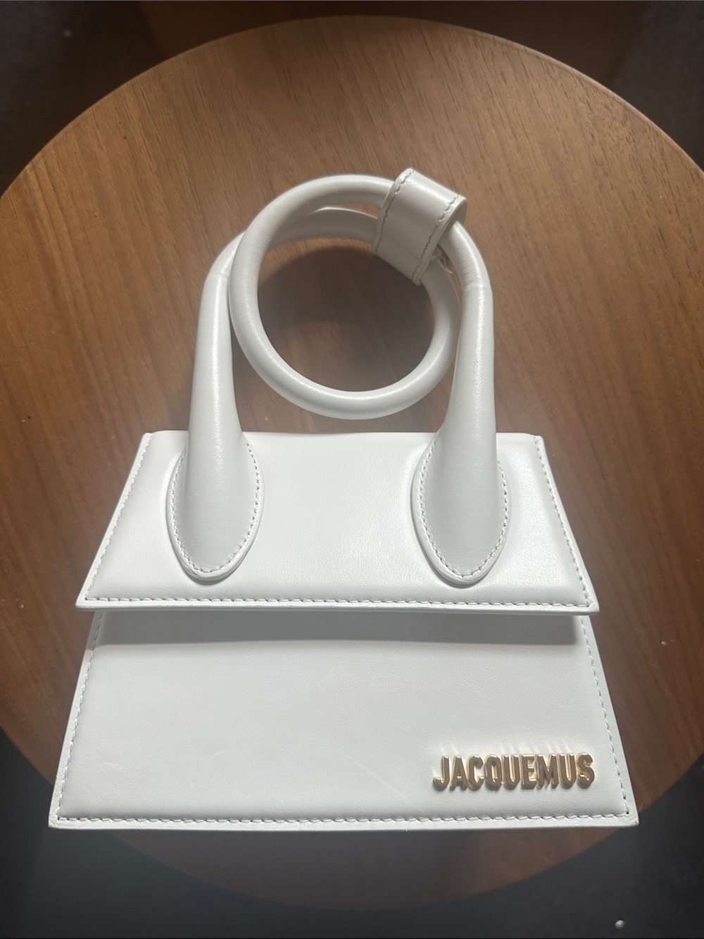 Jacquemus White Mini Top-Handle Leather Bag with Gold Logo